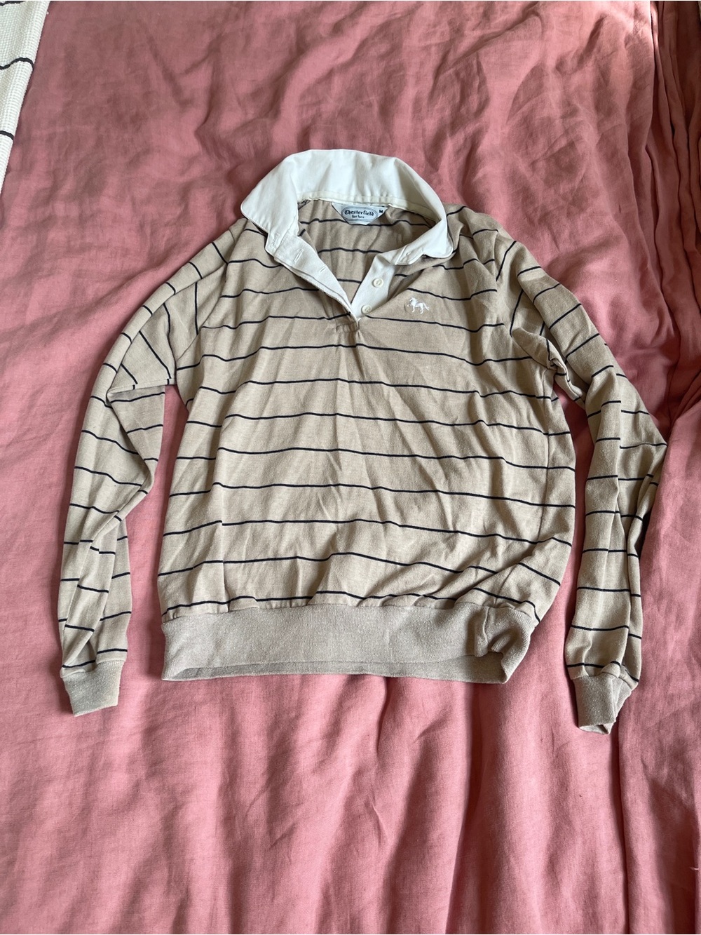 Vintage Chesterfield for Her White Button-Up with Beige Stripe Lining